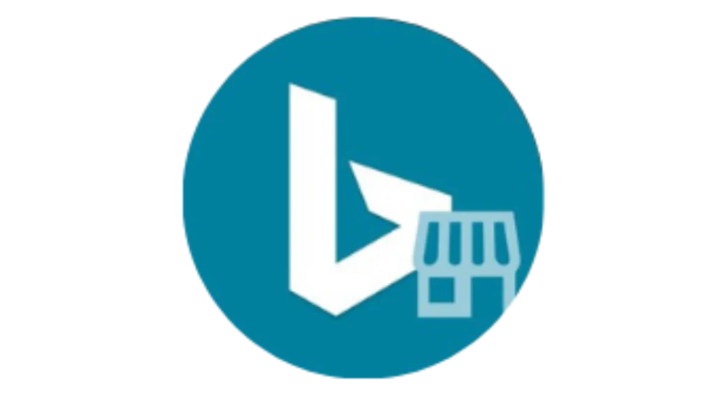 Bing logo in white on a teal background, accompanied by a small storefront icon, suggesting business or local search services.